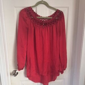 Melissa Paige Red Blouse with Lace Detail Size M